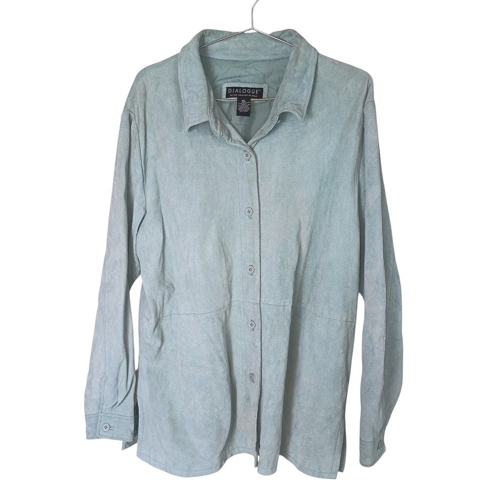 Vintage Dialogue Womens XL Light Blue Suede Leather Button Down Shirt Jacket